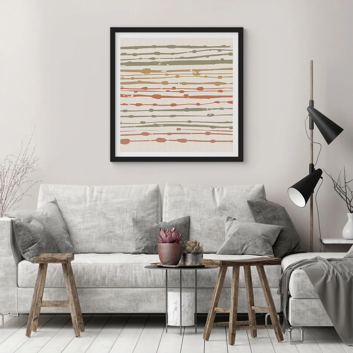Poster in een zwarte lijst - Muzieknotatie van kleuren - 40x40 cm