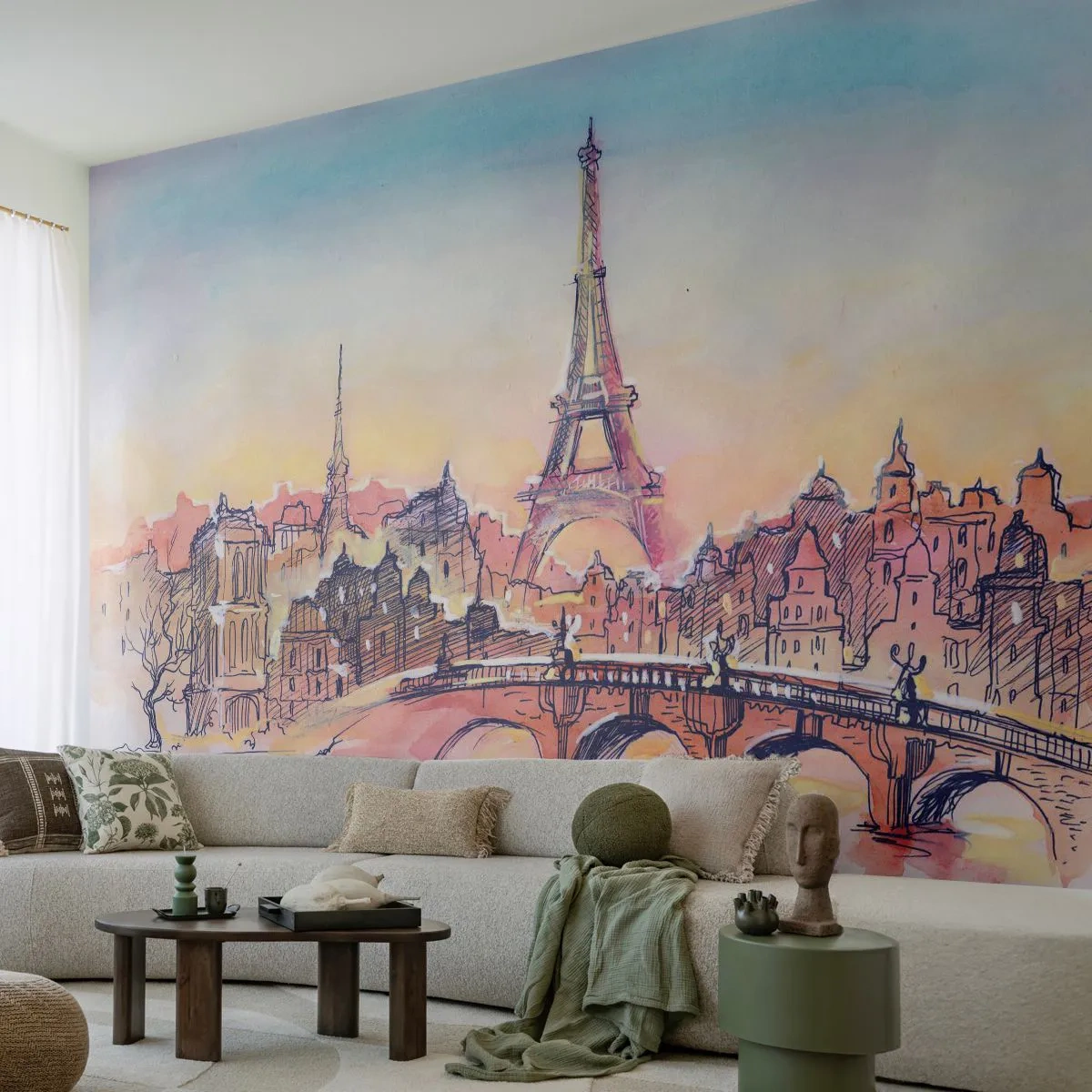 Zelfklevend Fotobehang Deluxe Sticker - De enige dergelijke stad ter wereld - Stad, Eiffeltoren, Parijs - 250x175 cm