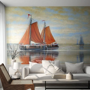 Fotobehang Premium Sand - Hé, zeil, matroos... - Zeilboot, Zee, Landschap - 450x315 cm
