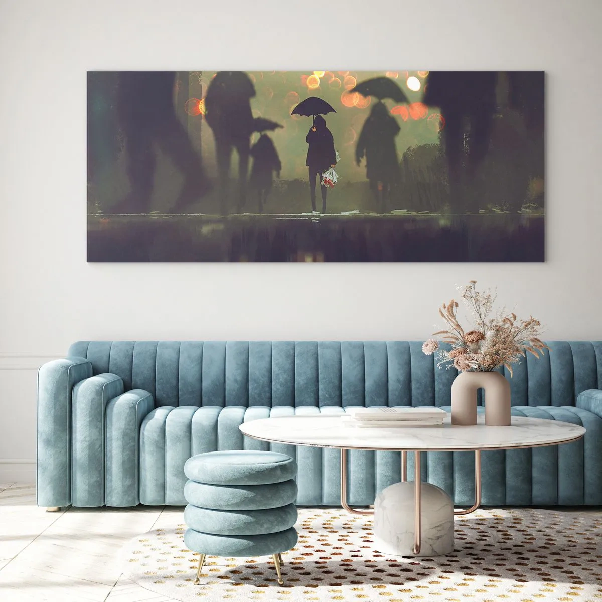 Schilderen op glas - Vanuit het perspectief van een regendruppel - 140x50 cm