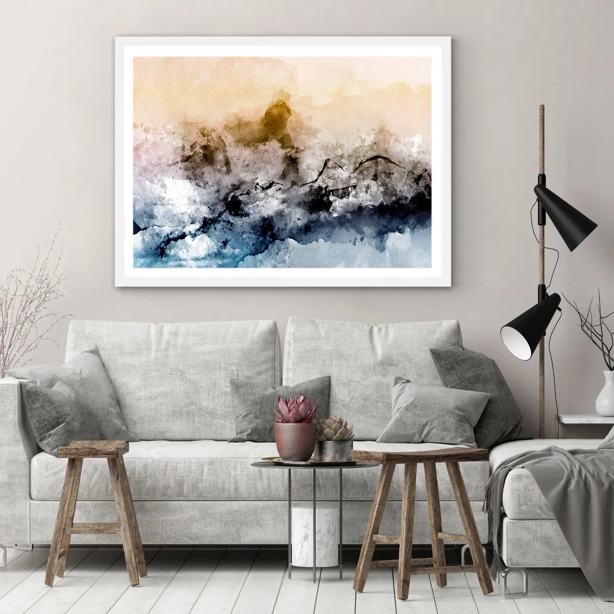 Poster in een witte lijst - Verdronken in een wolk van mist - 40x30 cm