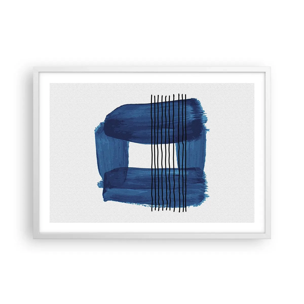 Poster in een witte lijst - Blauwe en zwarte compositie - 70x50 cm