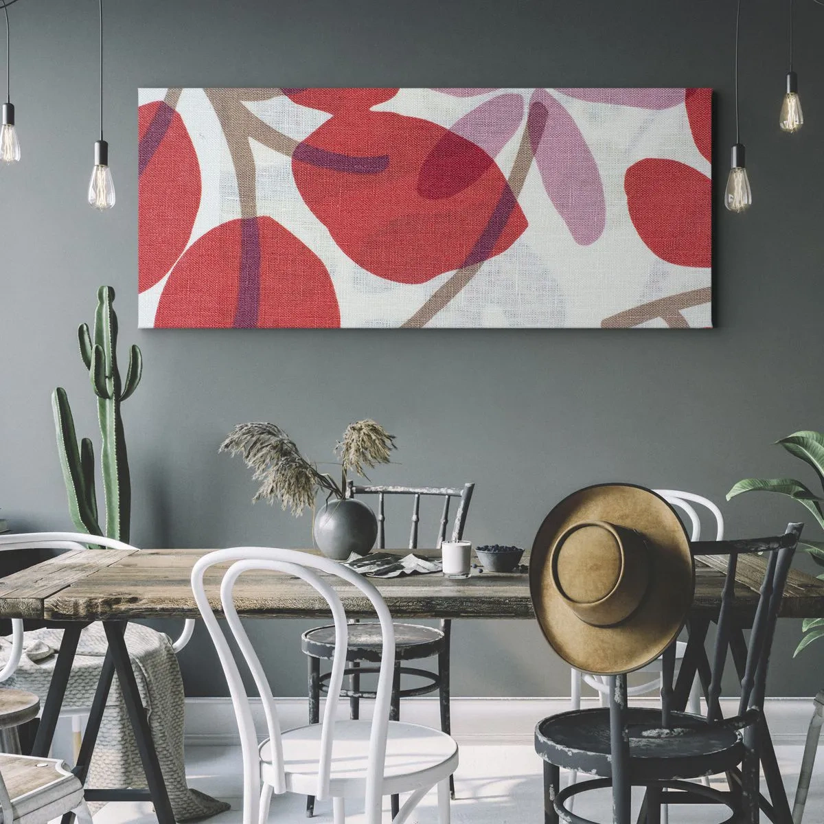 Schilderen op canvas - Bloemstuk in roze - 90x30 cm