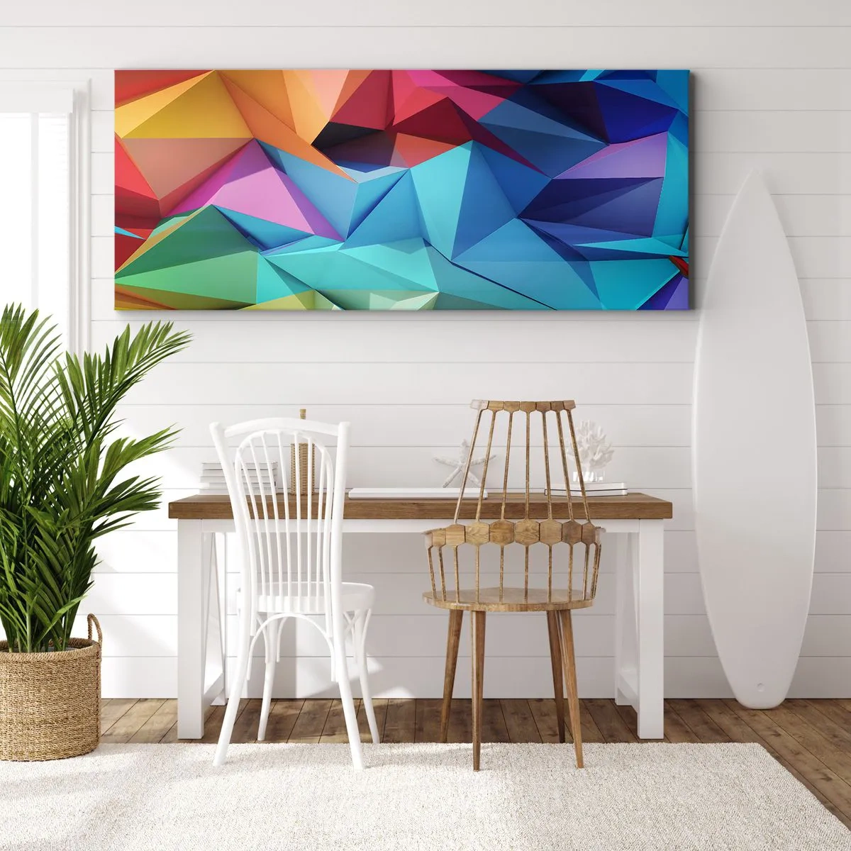 Schilderen op canvas - Regenboog origami - 100x40 cm