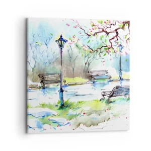 Schilderen op canvas - De charme van de stilte van het park - 70x70 cm