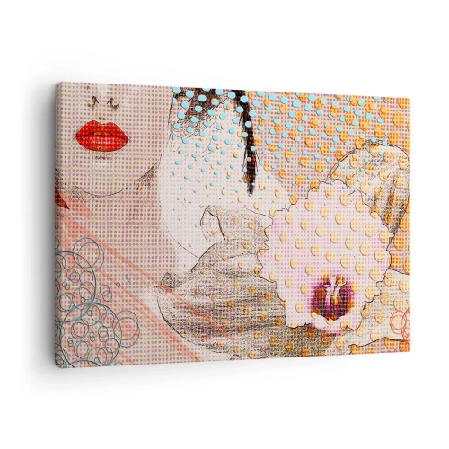 Schilderen op canvas - Abstract kunstwerk met een mond- en orchideeënmotief - 70x50cm - Stripboek heroïne - Moderne wanddecoratie voor woonkamer en slaapkamer ARTTOR