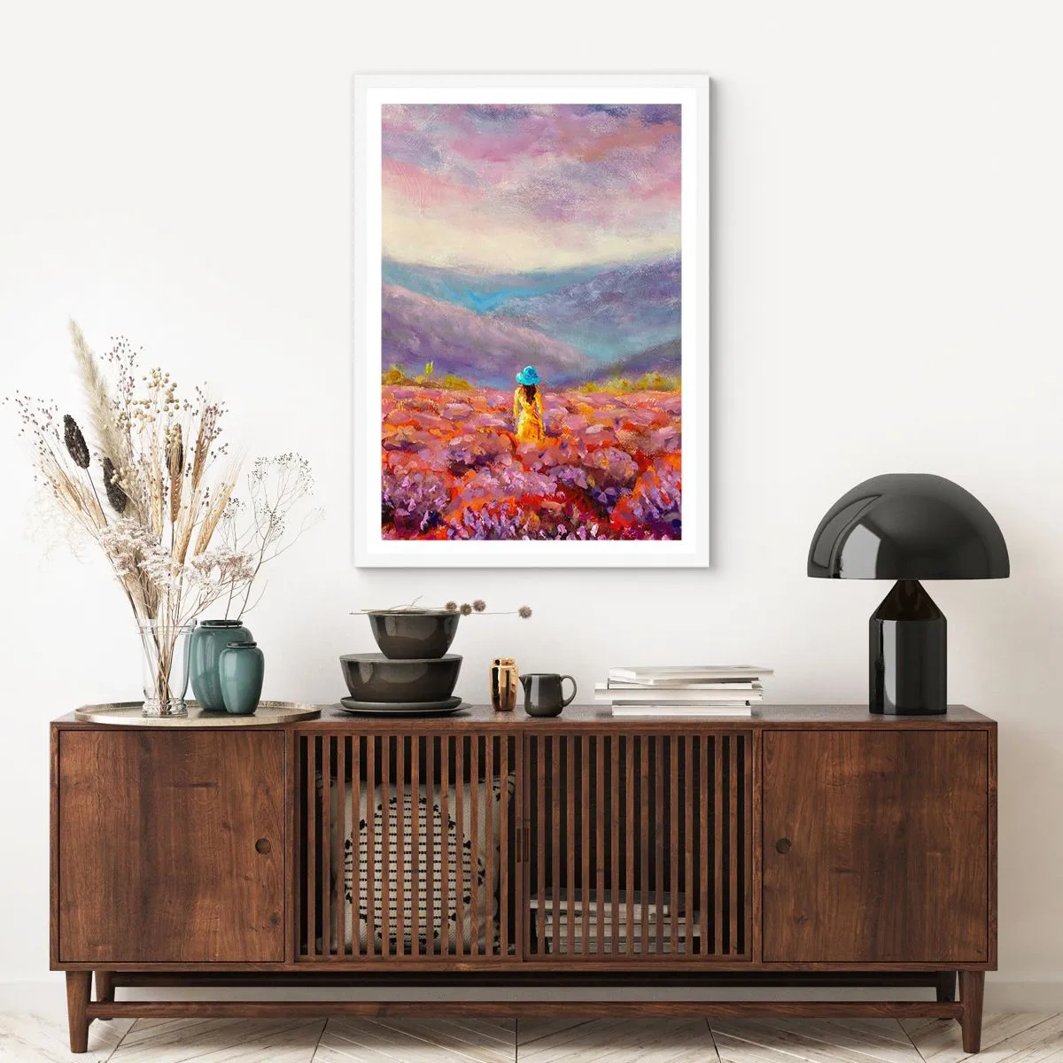 Poster in een witte lijst - In een lavendelwereld - 30x40 cm