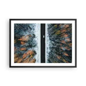 Poster in een zwarte lijst - Snijd door het winterbos - 70x50 cm