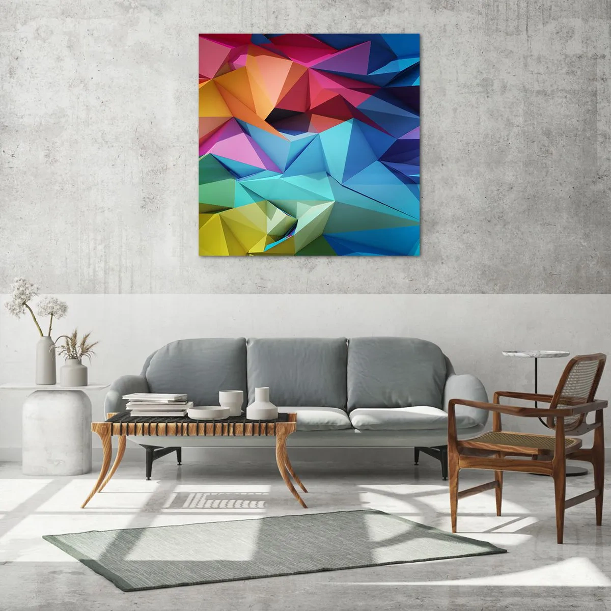 Schilderen op glas - Regenboog origami - 30x30 cm
