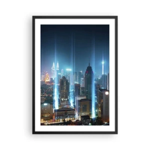 Poster in een zwarte lijst - Nachtelijk landschap van het stadscentrum met wolkenkrabbers - 50x70cm - Op z'n Berlijns naar de hemel - Moderne wanddecoratie voor woonkamer en slaapkamer ARTTOR
