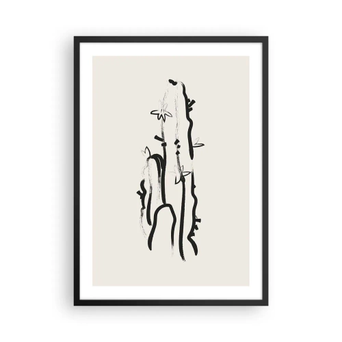 Poster in een zwarte lijst - Minimalistische cactustekening - 50x70cm - Bloeiend kruid - Moderne wanddecoratie voor woonkamer en slaapkamer ARTTOR