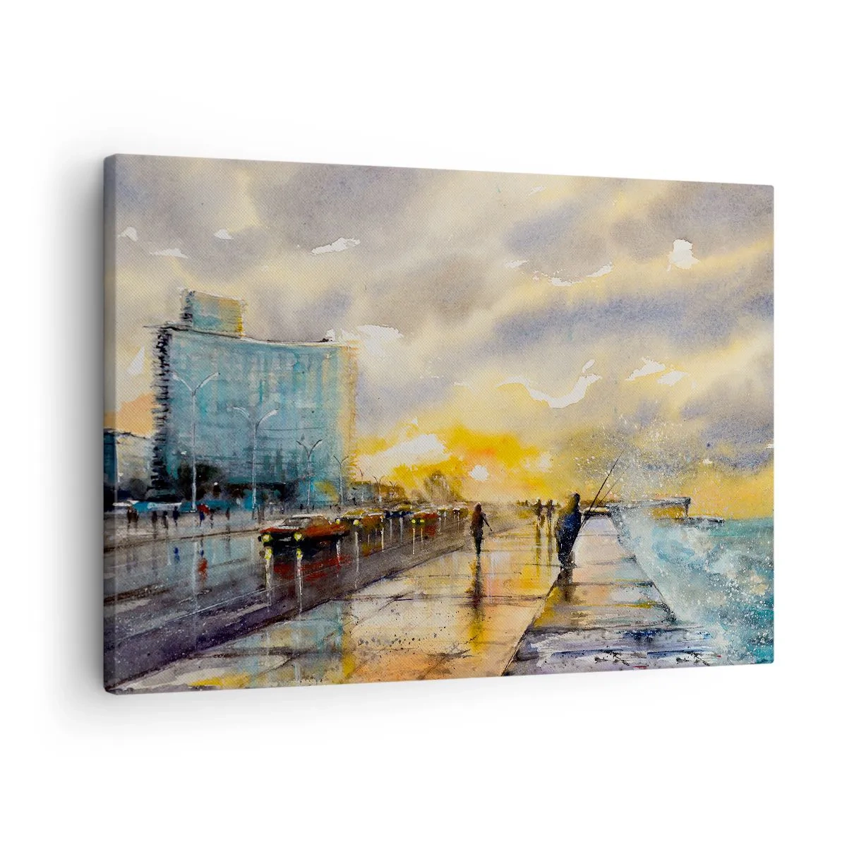 Schilderen op canvas - Een schilderachtig uitzicht op de boulevard bij zonsondergang - 70x50cm - Het leven aan de oever - Moderne wanddecoratie voor woonkamer en slaapkamer ARTTOR