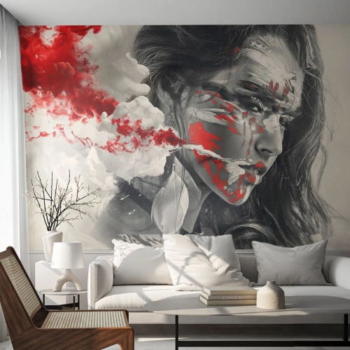 Fotobehang Premium Sand - In de dampen van absurditeit - Abstractie, Het gezicht van de vrouw, Portret van een vrouw - 250x175 cm