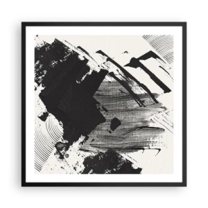 Poster in een zwarte lijst - Abstractie – expressie van zwart - 60x60 cm