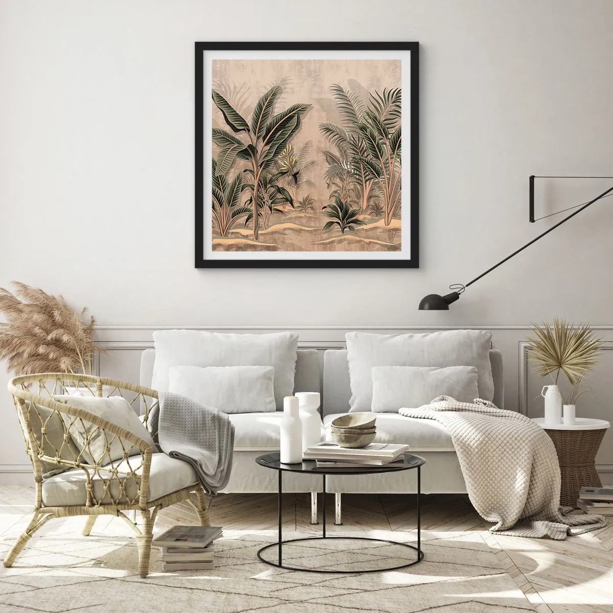Poster in een zwarte lijst - Een gravure in koloniale stijl - 30x30 cm