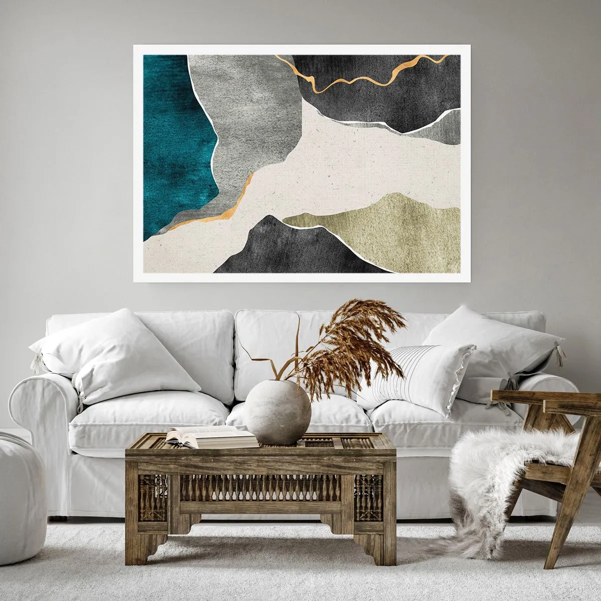 Poster - Mozaïekcompositie met gouddraad - 50x40 cm