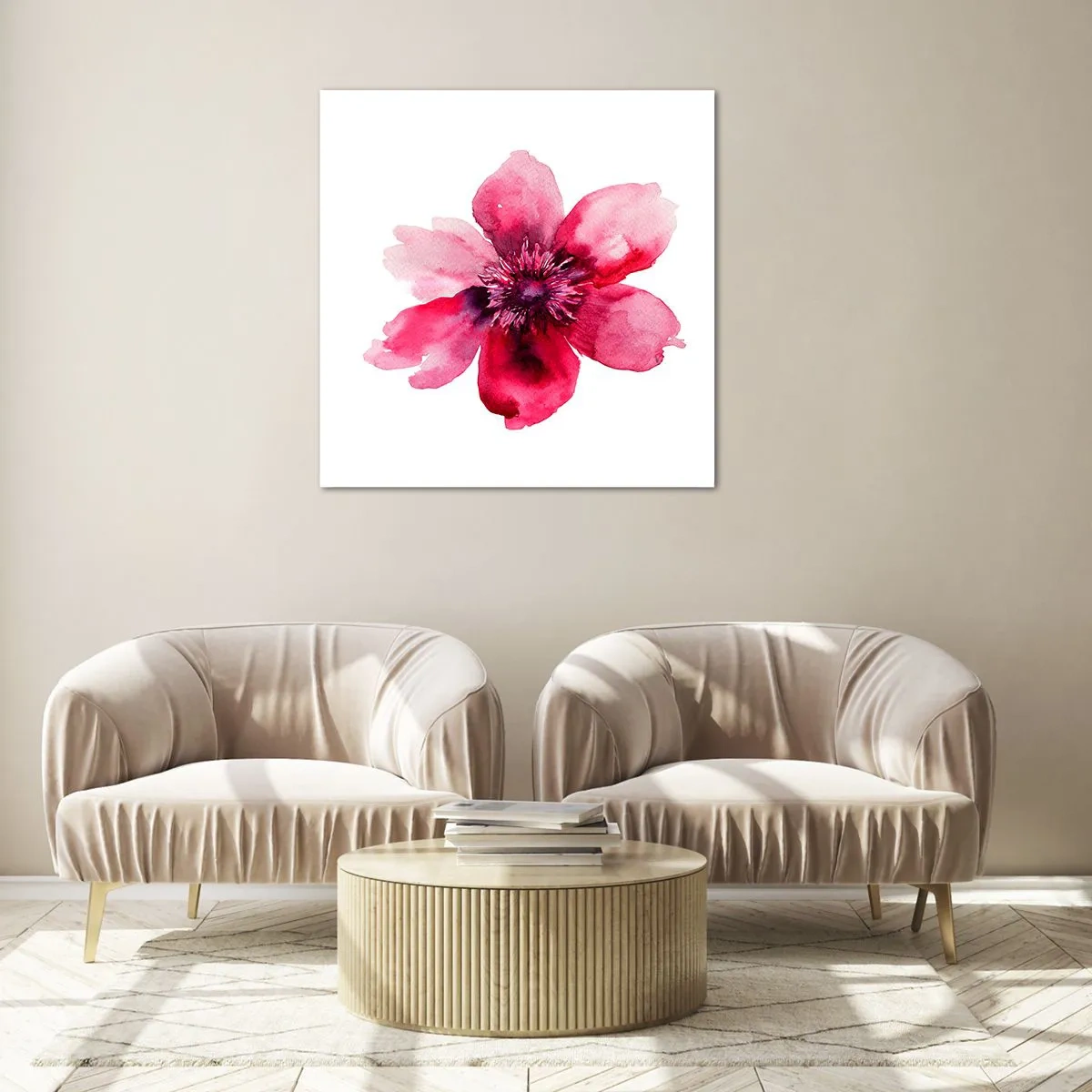 Schilderen op glas - Een karmijnrode geurende kus - 40x40 cm