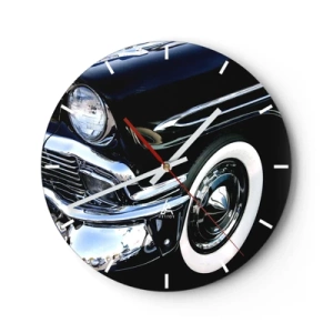 Wandklok - Klok - Een glimmende zwarte retro-auto met een klassieke stijl - 30x30cm - Klassiek in zilver, zwart en wit - Moderne wanddecoratie voor woonkamer, keuken en slaapkamer ARTTOR