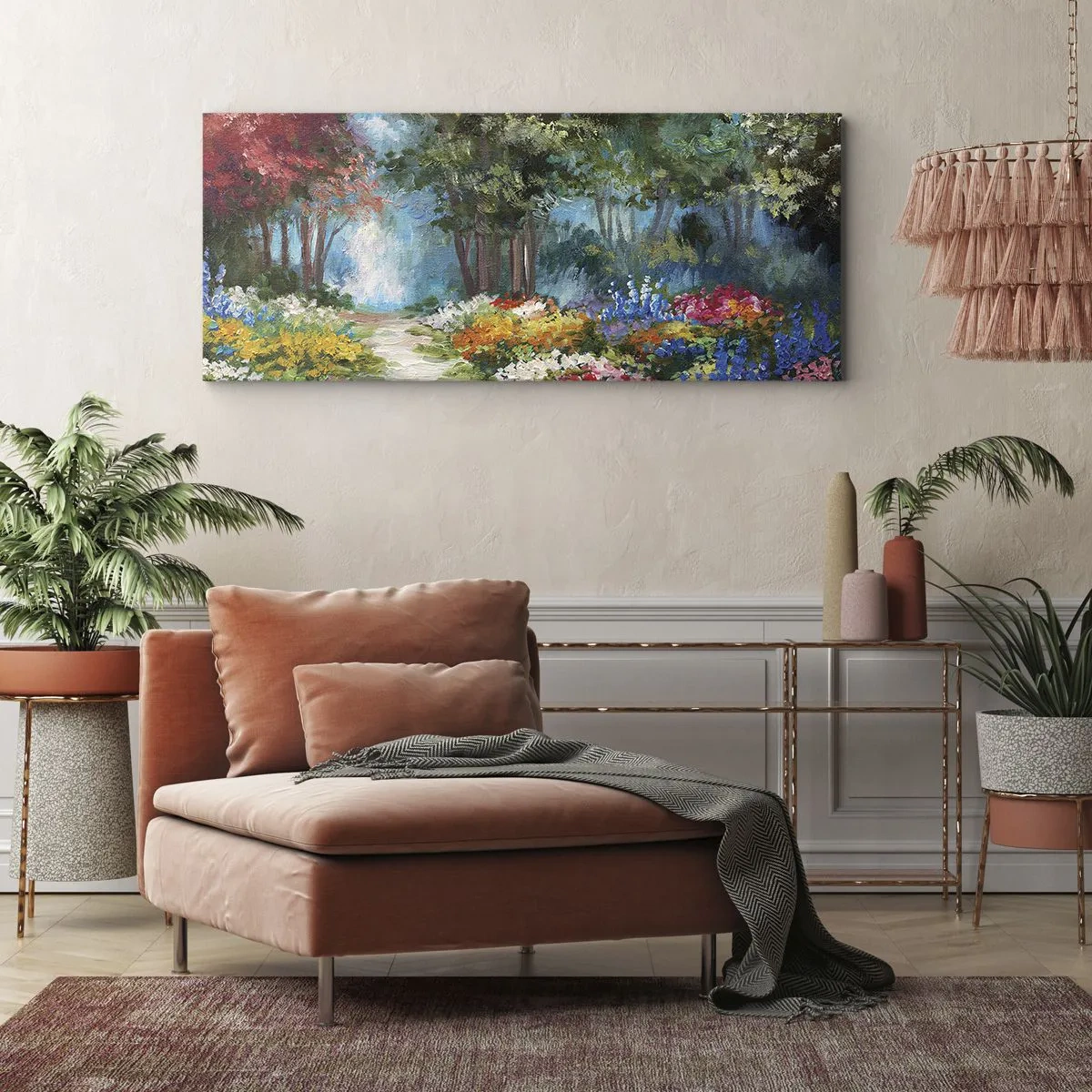 Schilderen op canvas - Bostuin, bloemenbos - 100x40 cm