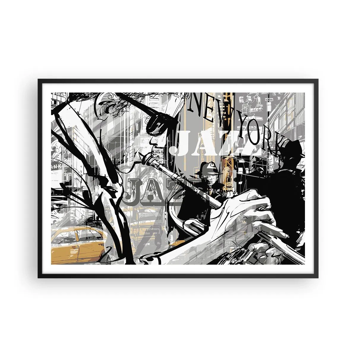 Poster in een zwarte lijst - Op het ritme van New York - 100x70 cm
