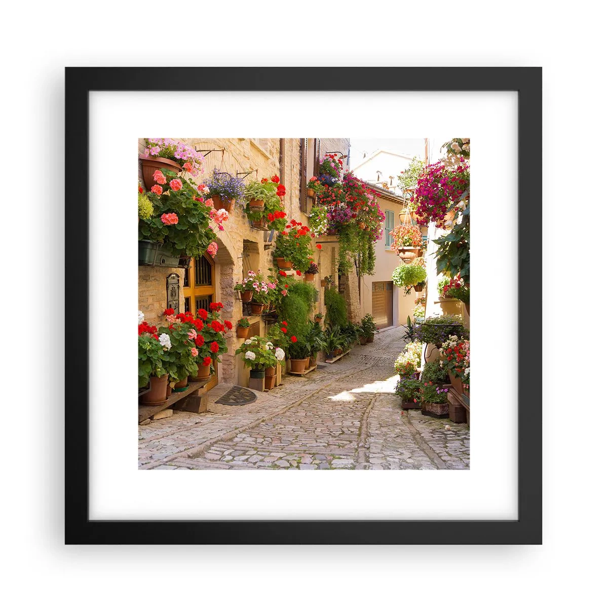 Poster in een zwarte lijst - In de vloed van bloemen - 30x30 cm