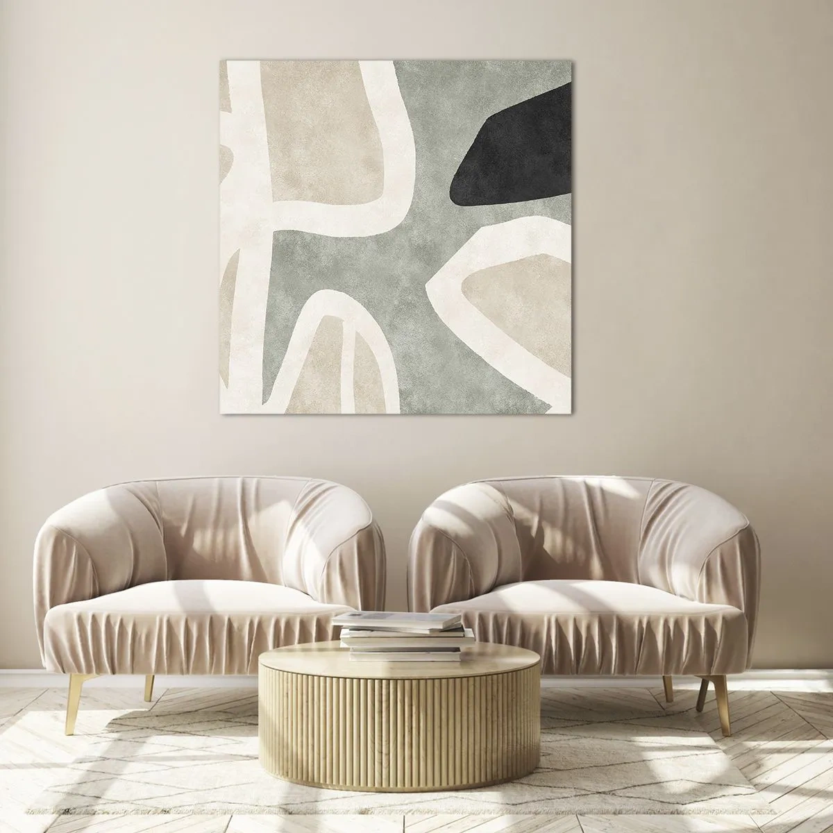 Schilderen op glas - Compositie met een zwart motief - 60x60 cm