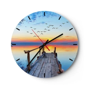 Wandklok - Klok - Een pier op het meer in de stralen van de ondergaande zon - 30x30cm - Het is tijd om terug te gaan... - Moderne wanddecoratie voor woonkamer, keuken en slaapkamer ARTTOR