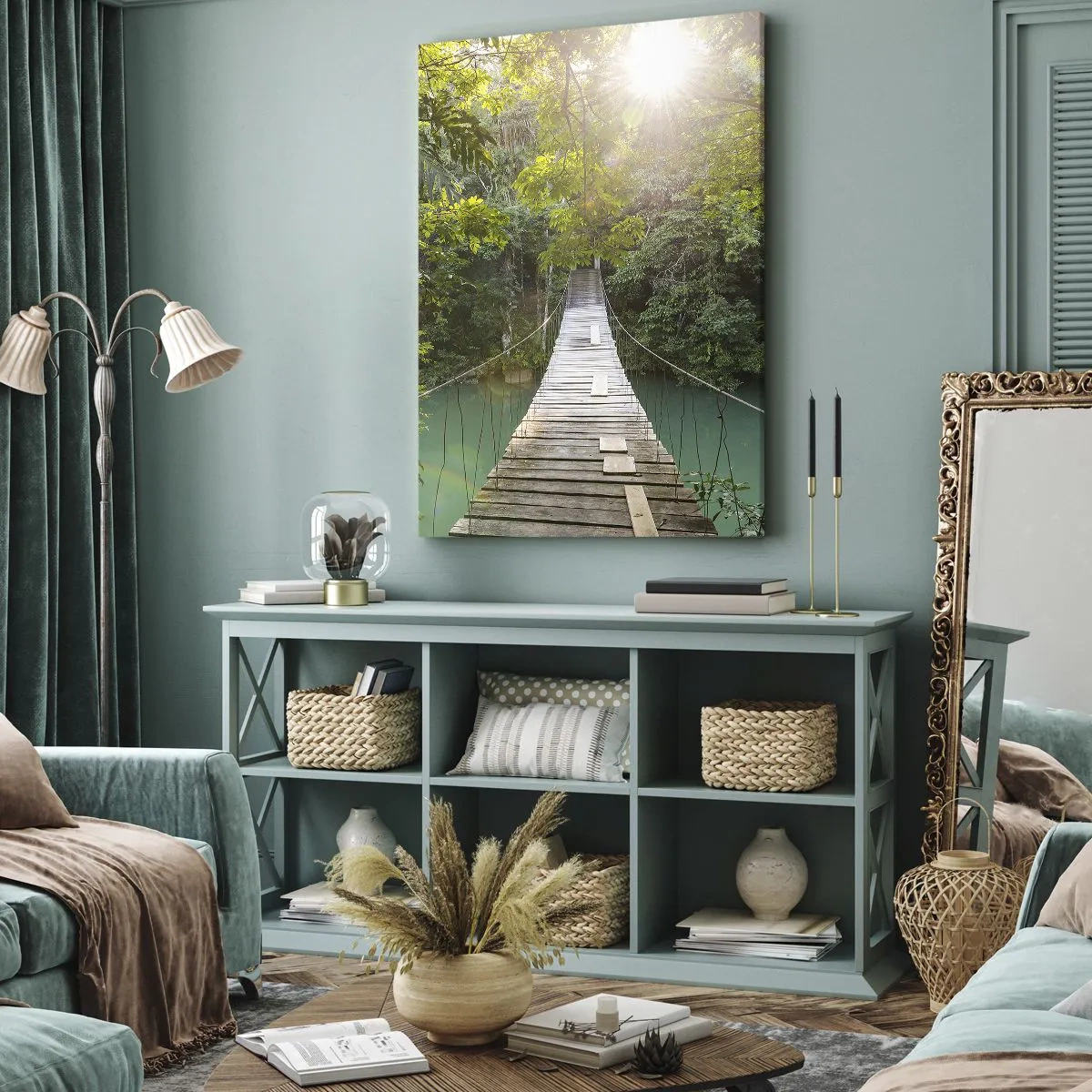 Schilderen op canvas - Over het azuurblauwe water naar het azuurblauwe woud - 70x100 cm