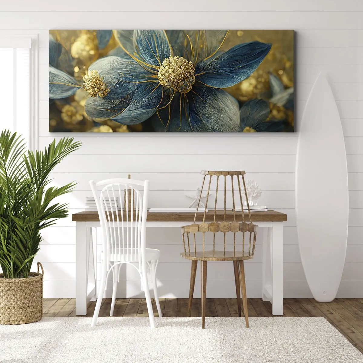 Schilderen op canvas - Bloei met goud - 100x40 cm