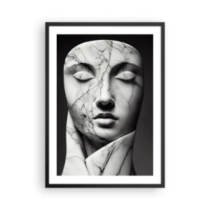 Poster in een zwarte lijst - Marmeren sculptuur van gezicht met gesloten ogen op een zwarte achtergrond - 50x70cm - Marmeren vormen - Moderne wanddecoratie voor woonkamer en slaapkamer ARTTOR