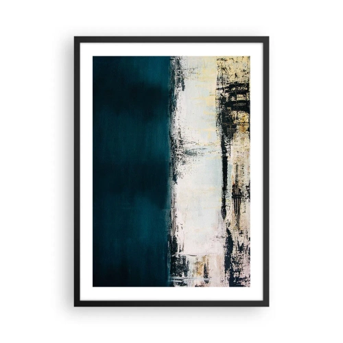 Poster in een zwarte lijst - Abstracte compositie in marineblauwe en beige tinten - 50x70cm - Horizontale compositie - Moderne wanddecoratie voor woonkamer en slaapkamer ARTTOR