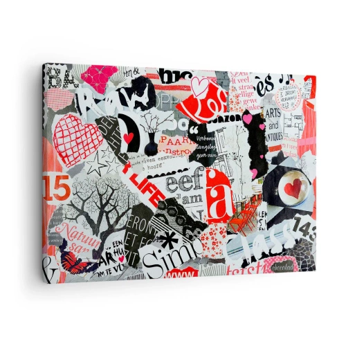 Schilderen op canvas - Een kleurrijke collage met inscripties, harten en afbeeldingen. - 70x50cm - Hipster-collage - Moderne wanddecoratie voor woonkamer en slaapkamer ARTTOR