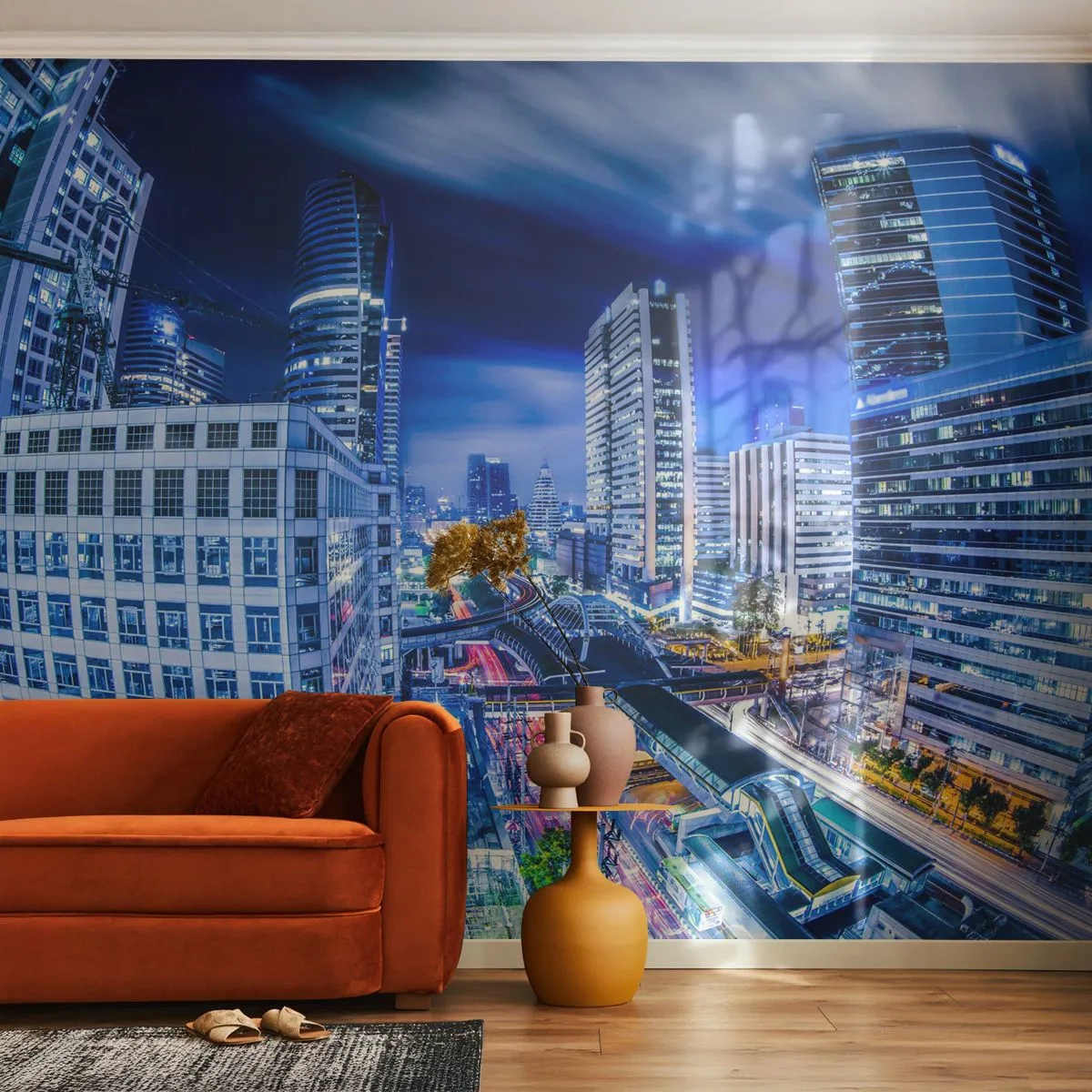 Zelfklevend Fotobehang Deluxe Sticker - Ritmes van de nachtstad - Stad, Bangkok, Architectuur - 250x175 cm