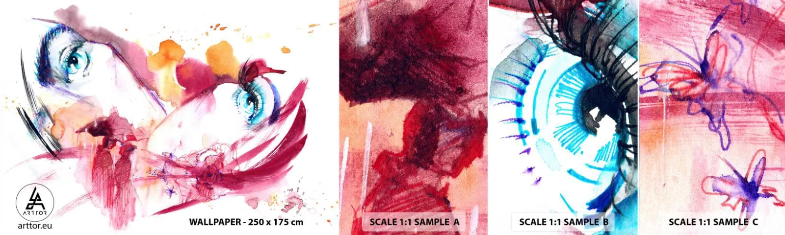 Fotobehang Staaltje Standard Eco - De wereld gedijt in nabijheid - Abstractie, Het gezicht van de vrouw, Vrouwelijke ogen - 100x30 cm