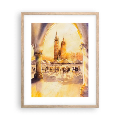 Een poster in een licht eiken lijst - Zonsopgang boven het marktplein van Krakau - 40x50 cm