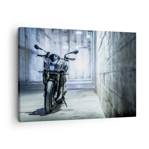Schilderen op canvas - Een moderne motorfiets in een industrieel interieur - 70x50cm - Voordat de motor brult - Moderne wanddecoratie voor woonkamer en slaapkamer ARTTOR