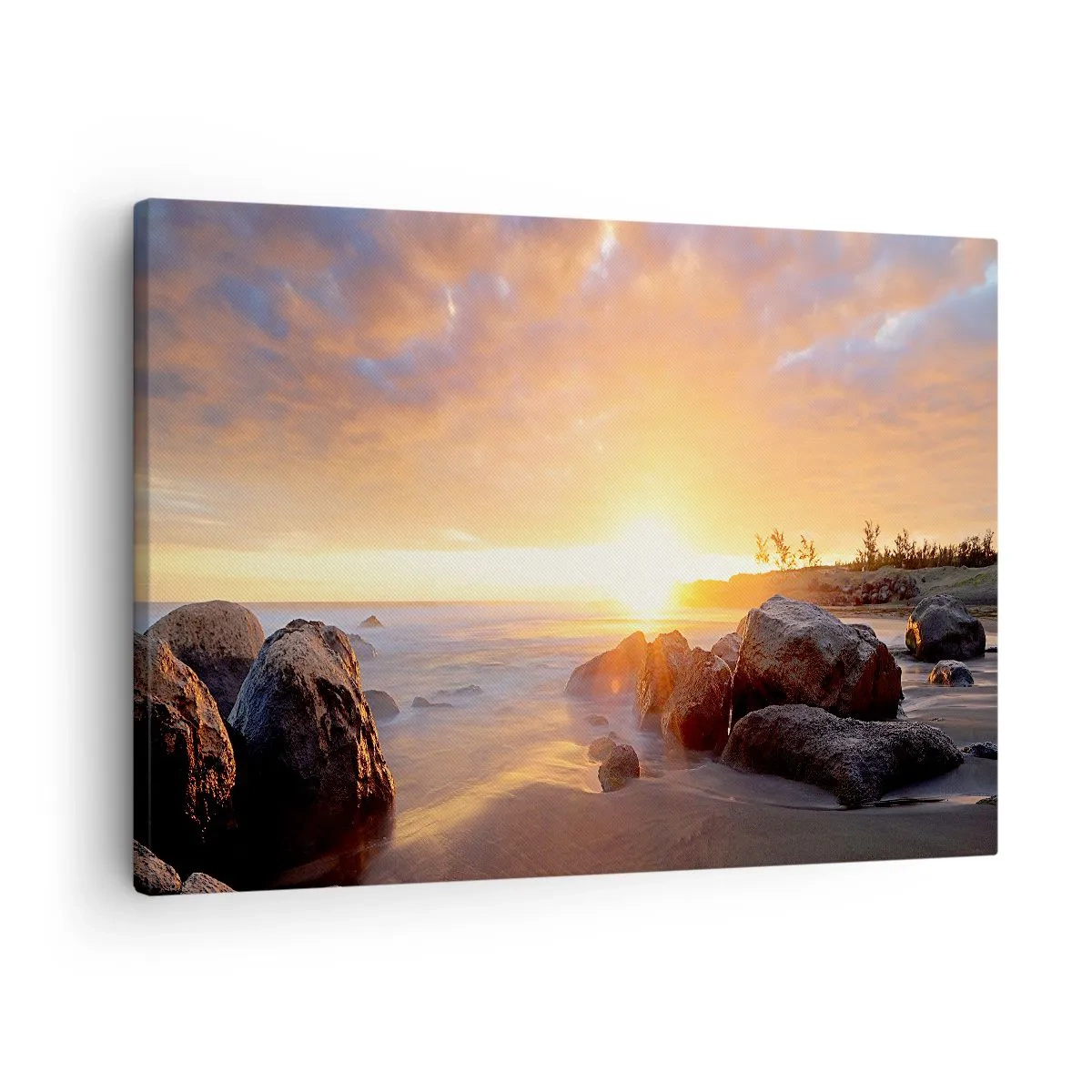 Schilderen op canvas - Zonsondergang over de rotsachtige kust - 70x50cm - Lichtgevende bries van de avond - Moderne wanddecoratie voor woonkamer en slaapkamer ARTTOR