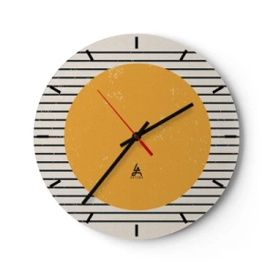 Wandklok - Klok - Een oranje cirkel op een achtergrond van zwarte en witte strepen - 30x30cm - De kracht van eenvoud - Moderne wanddecoratie voor woonkamer, keuken en slaapkamer ARTTOR