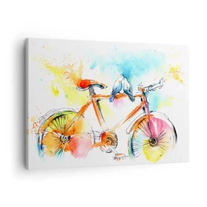 Schilderen op canvas - Kleurrijke aquarel van een fiets met vogels erop - 70x50cm - Fietsen voor twee - Moderne wanddecoratie voor woonkamer en slaapkamer ARTTOR