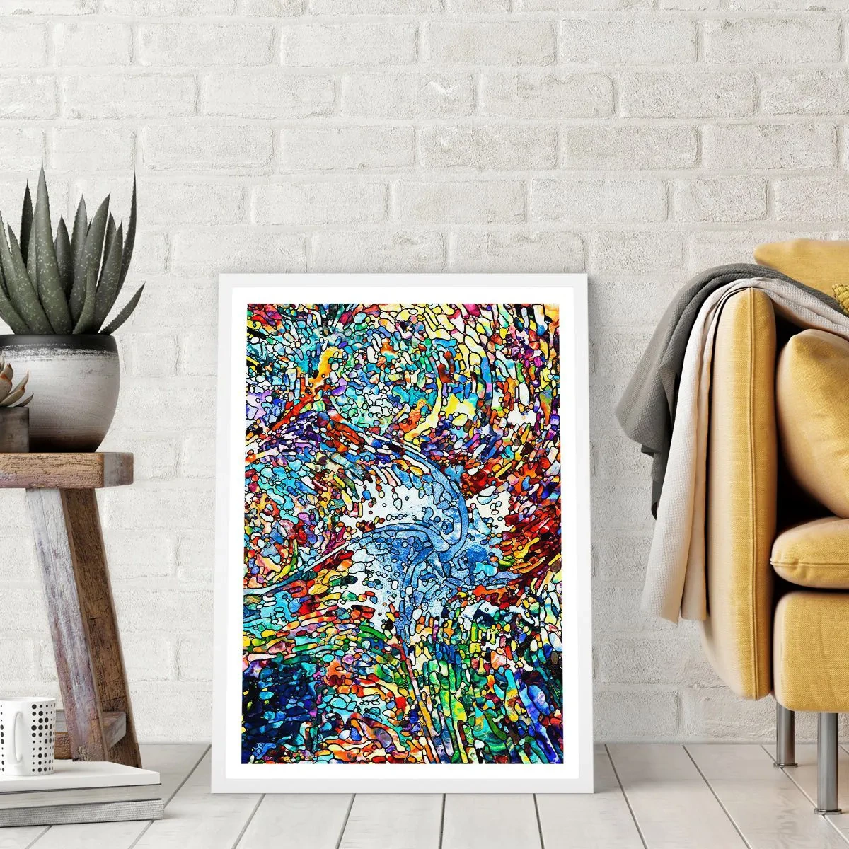 Poster in een witte lijst - Glas in lood druppel - 70x100 cm