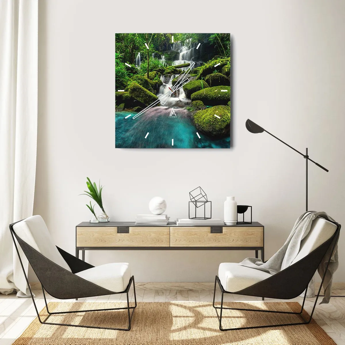 Wandklok - Klok - Turkoois, saffieren en vloeibaar zilver - 30x30 cm