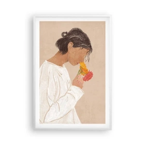 Poster in een witte lijst - Meisje en bloemen - 61x91 cm