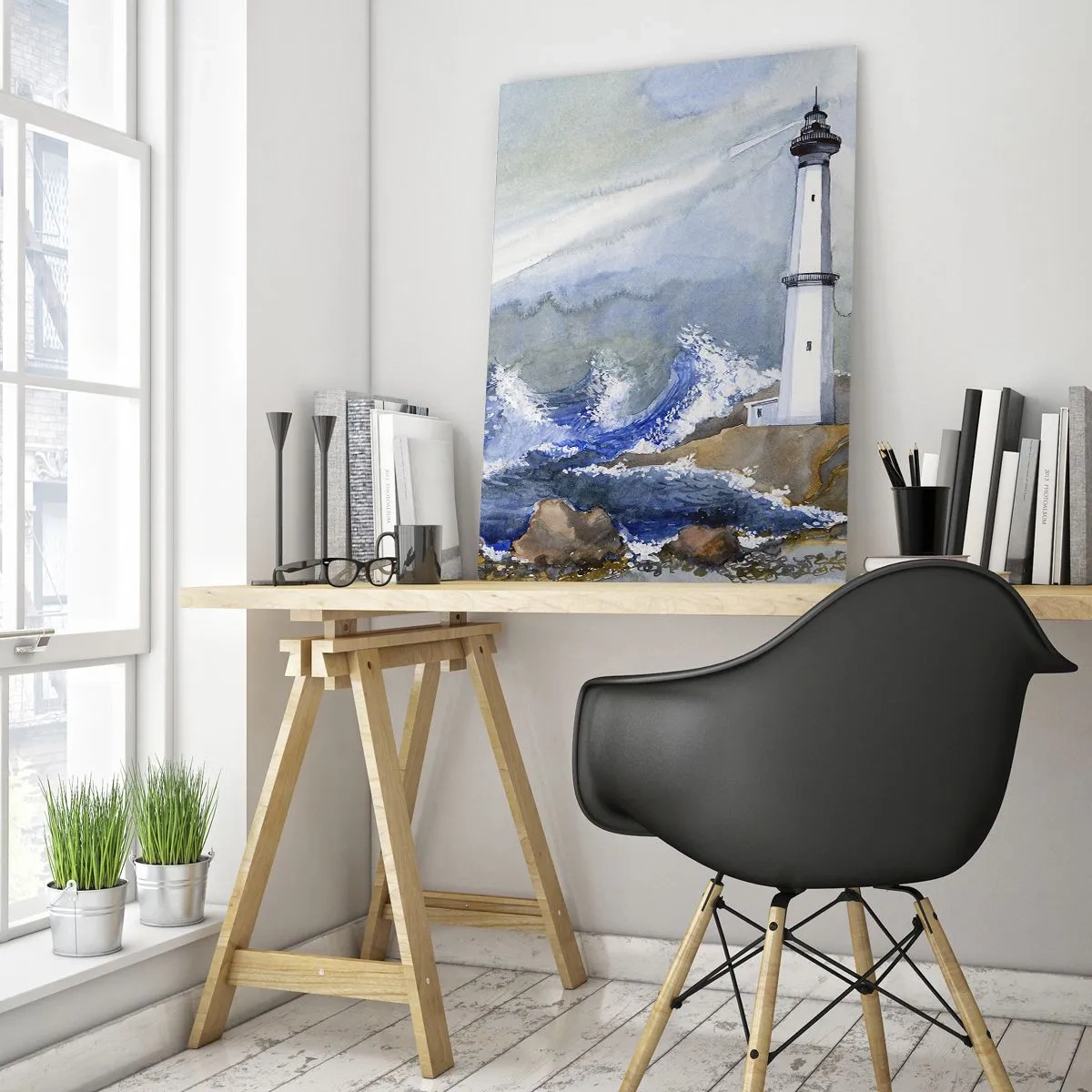 Schilderen op glas - Tegen de duisternis en de storm - 50x70 cm