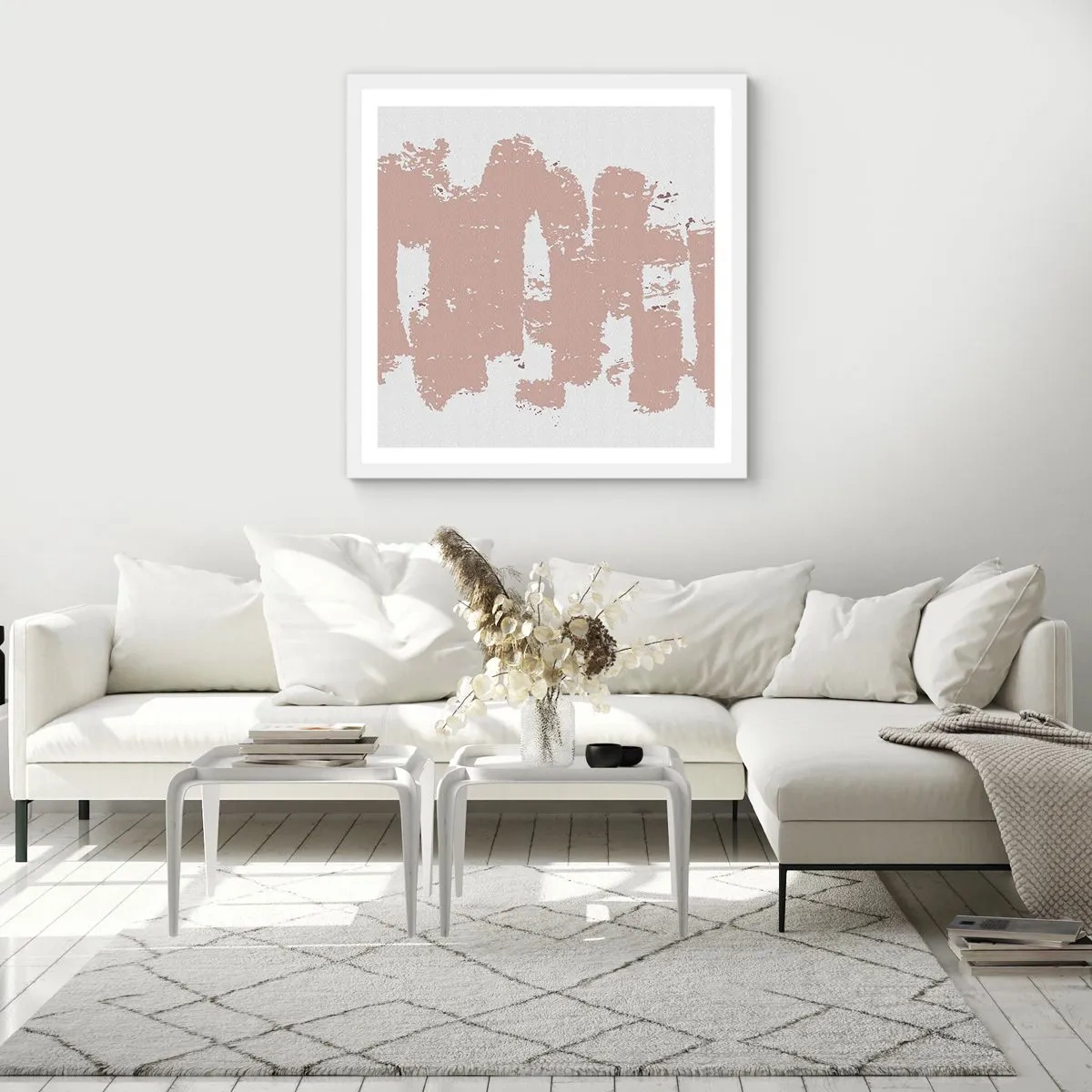 Poster in een witte lijst - Abstractie in zachtroze - 60x60 cm