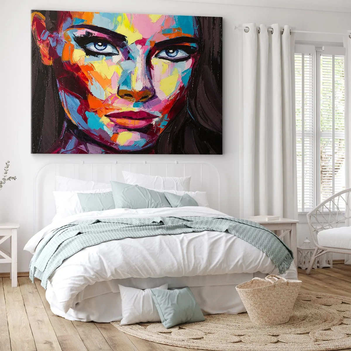 Schilderen op canvas - Een kleurrijk abstract portret van een vrouw in intense kleuren. - 70x50cm - De ziel is ook kleurrijk - Moderne wanddecoratie voor woonkamer en slaapkamer ARTTOR