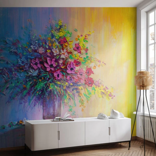 Fotobehang Premium Sand - Schenking van de wei - Bloemen in een vaas, Deel, Boeket bloemen - 500x350 cm