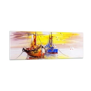 Schilderen op glas - Een welverdiende rust in de haven - 90x30 cm