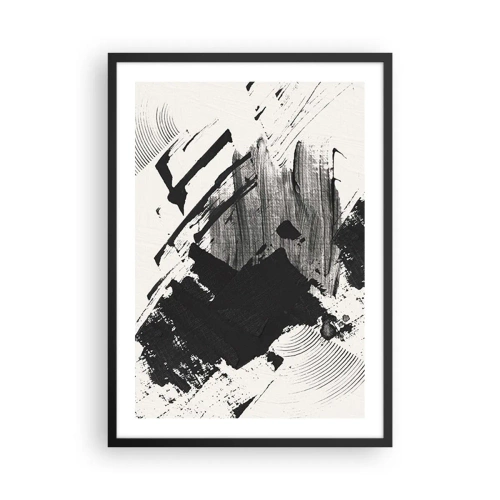Poster in een zwarte lijst - Abstracte zwart-witte penseelstreken - 50x70cm - Abstractie – expressie van zwart - Moderne wanddecoratie voor woonkamer en slaapkamer ARTTOR