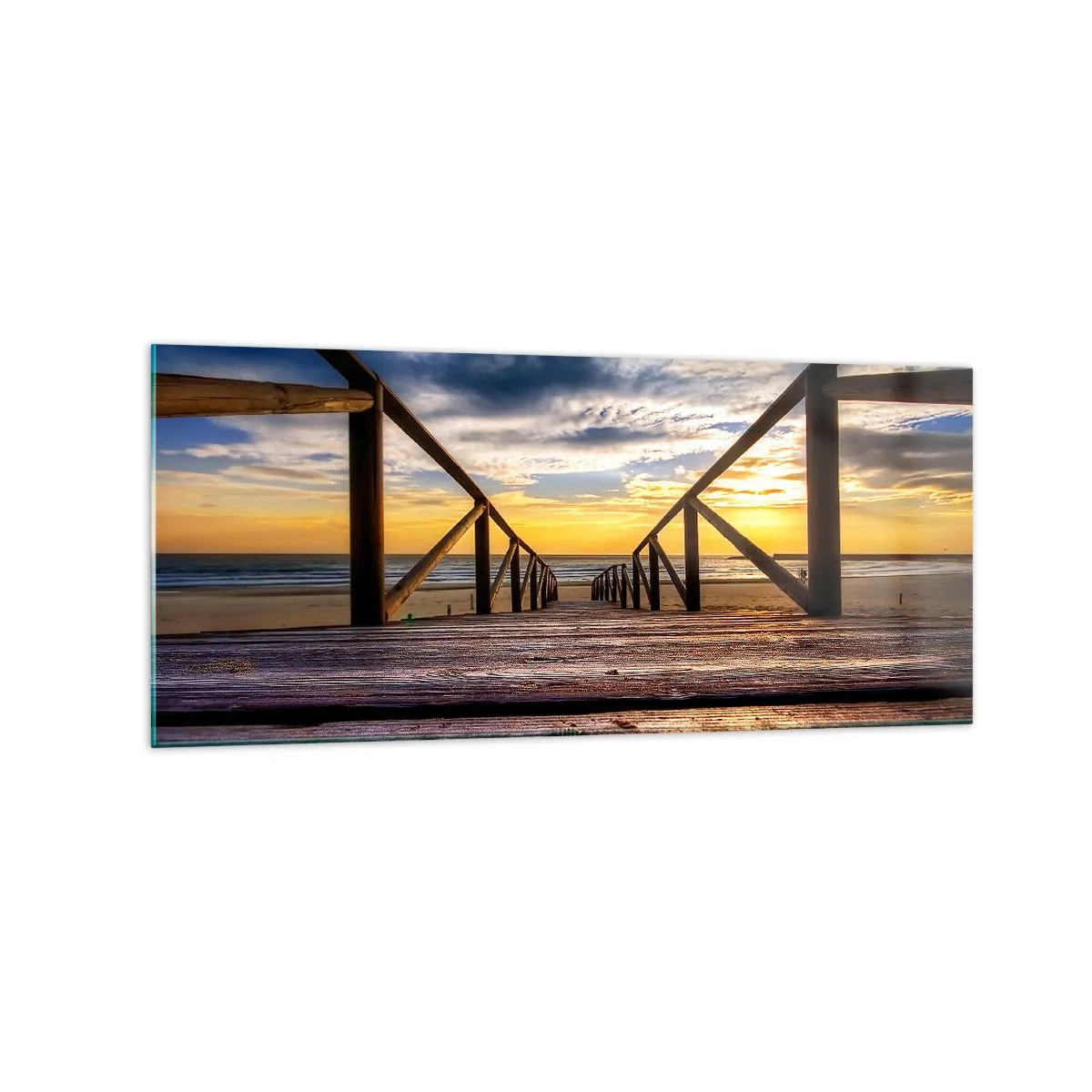Schilderen op glas - Rechtstreeks naar het rustige strand bij zonsondergang - 120x50 cm