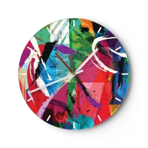 Wandklok - Klok - Een abstract patroon met intense kleuren en dynamische lijnen. - 30x30cm - Snel, levendig en opzwepend - Moderne wanddecoratie voor woonkamer, keuken en slaapkamer ARTTOR